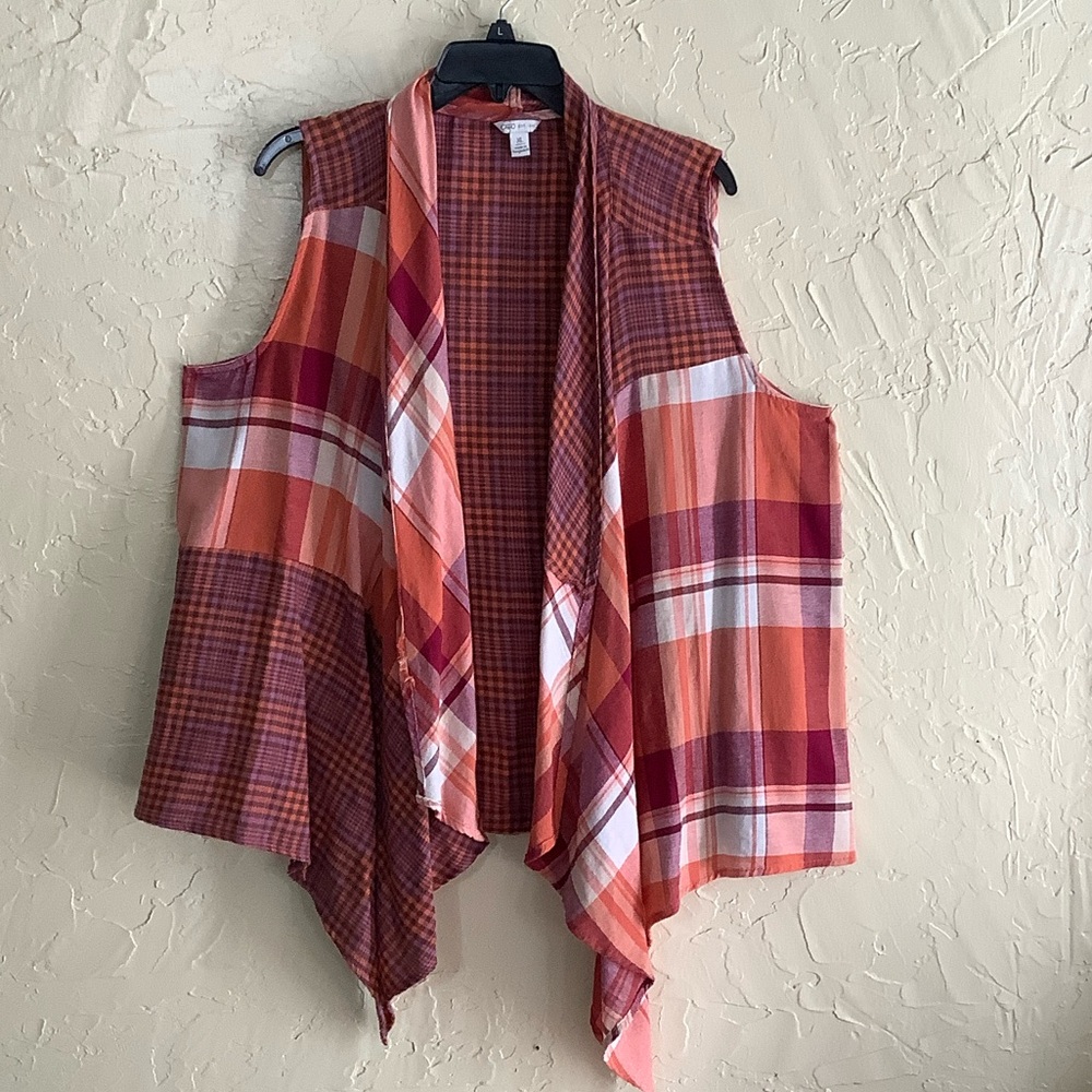 Cato Plaid Vest in Red and Orange